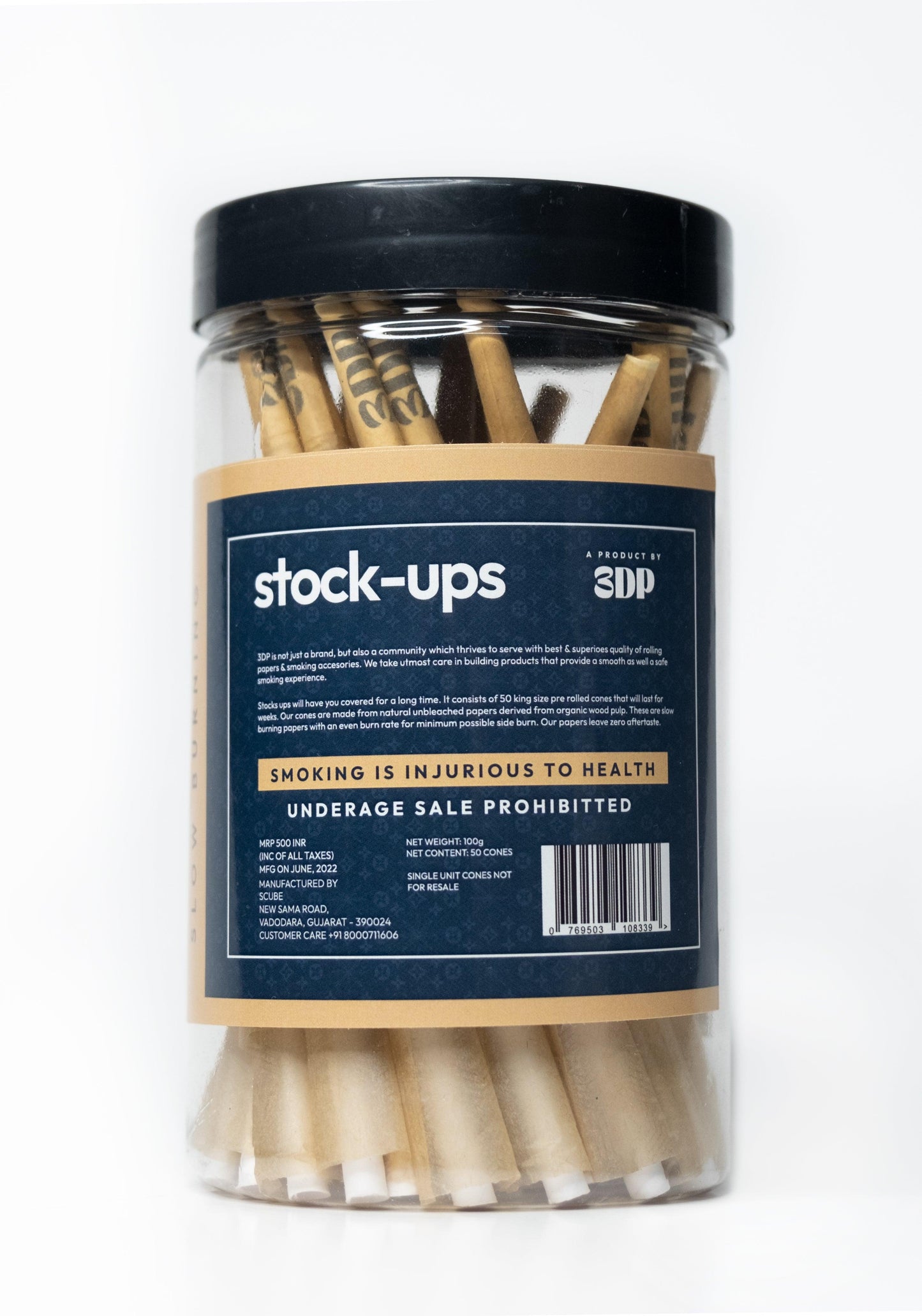 Stock Ups Pre Rolled Cones - King Size | Unbleached/Brown | Box of 50 - 3DP Papers